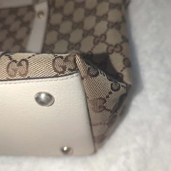 Gucci Authentic Monogram Tote GG Abbey Cream Leather Canvas Medium Bag EUC Chic - Picture 6 of 14